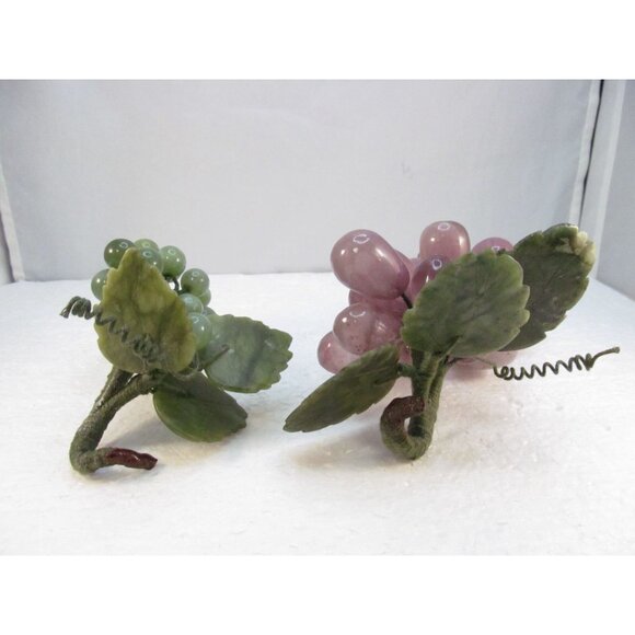 Amethyst and Green Aventurine Stone Grape Clusters with Leaves Set of 2 - Picture 10 of 16